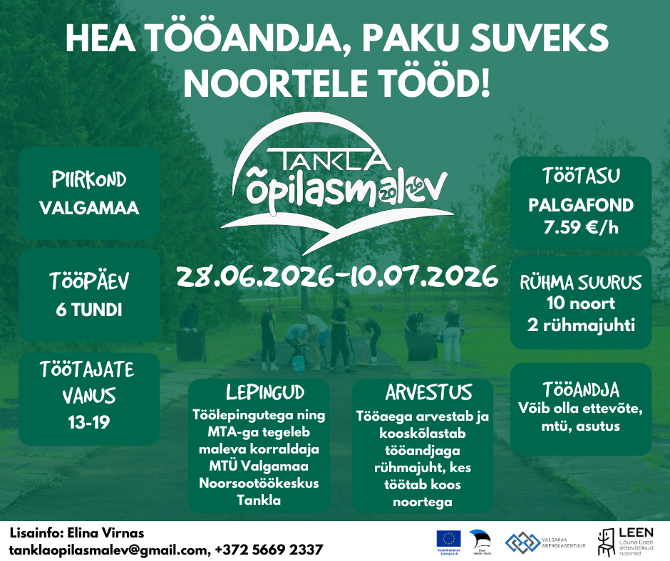 Tankla Õpilasmalev otsib tööandjaid!