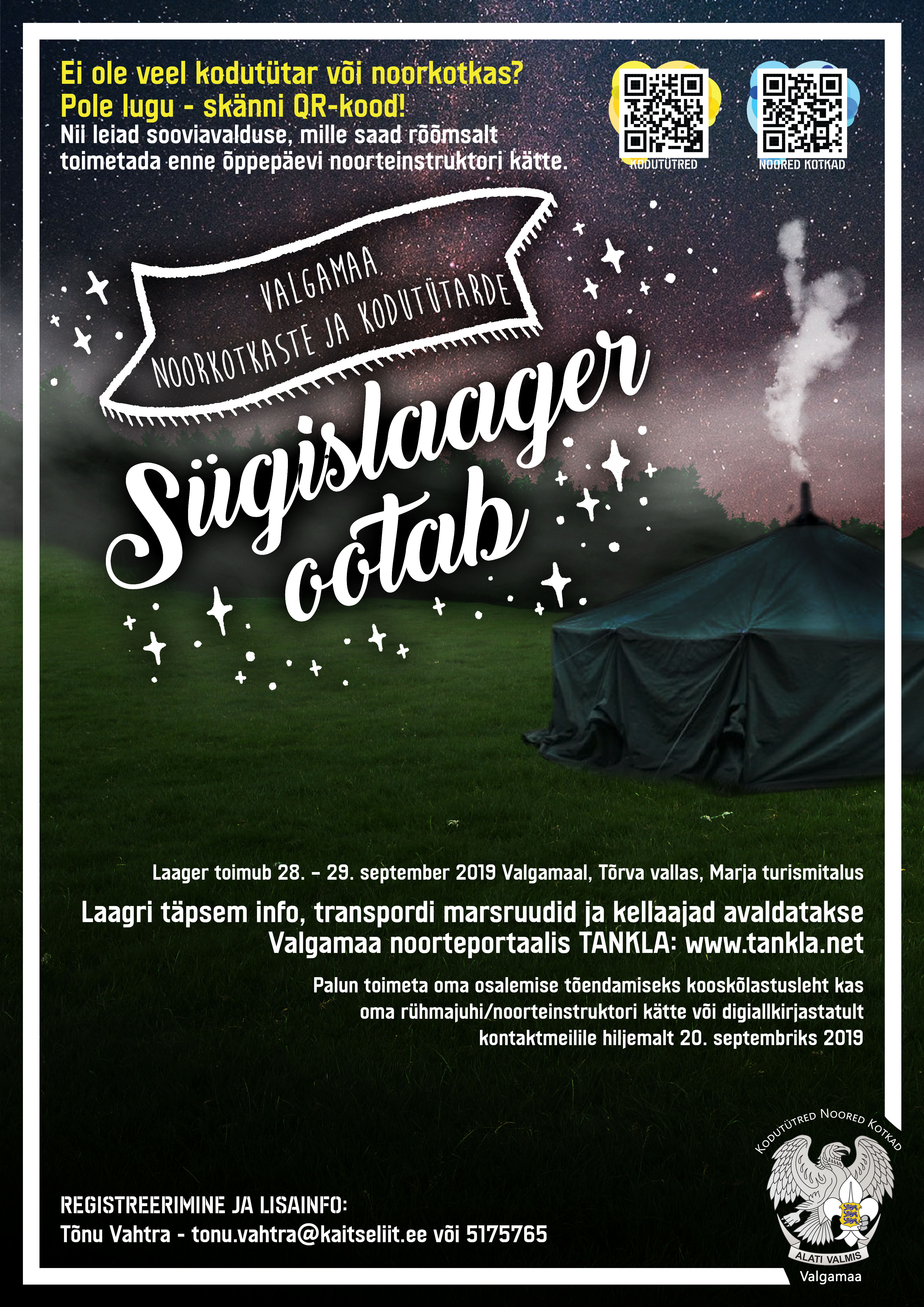 Noorkotkaste ja kodutütarde sügislaager kutsub osalema!
